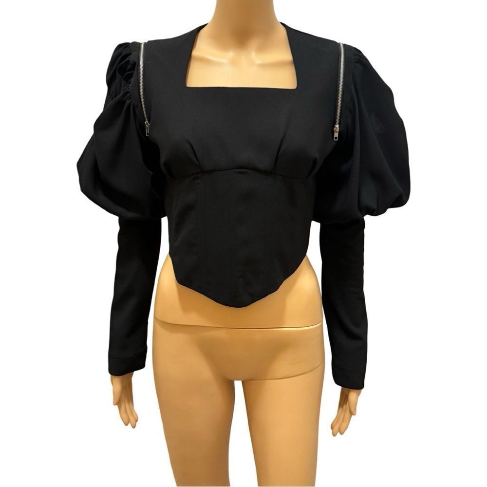 BEULAH black long sleeve corset zipper removable puff sleeves - sz Med - NwoT